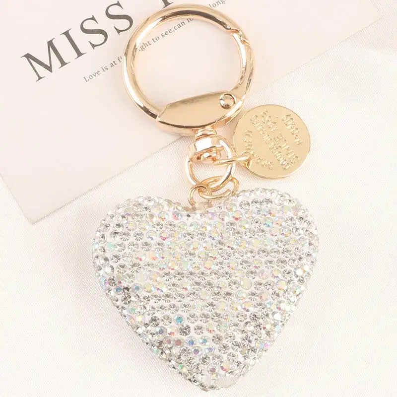 Light Luxury Multi-color Love Heart Keychain Full Rhinestone Alloy Key Rings Women Handbag Pendant Creative Key Chains Gift