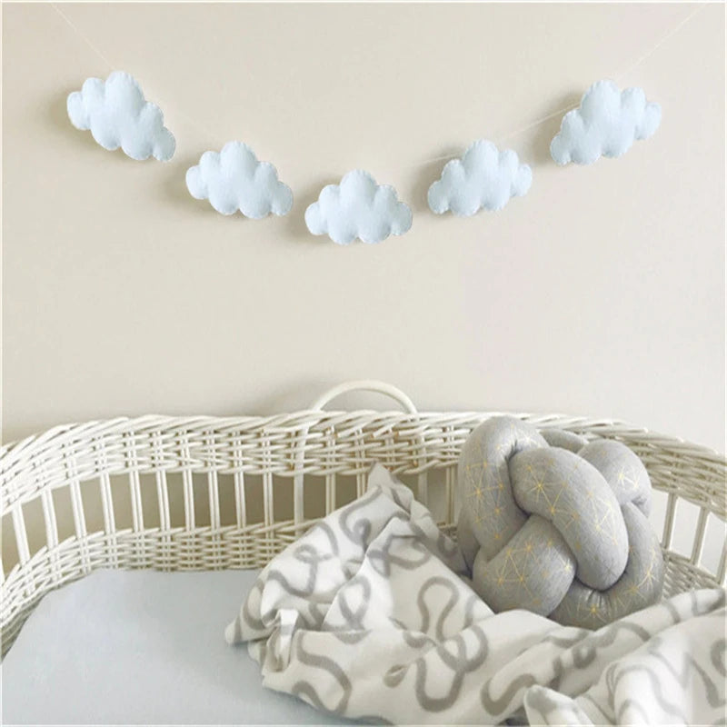 Nordic Felt Cloud Garlands String Wall Hanging Ornaments Baby Bed Kids Room Decoration Nursery Decor Photo Props Party Banner