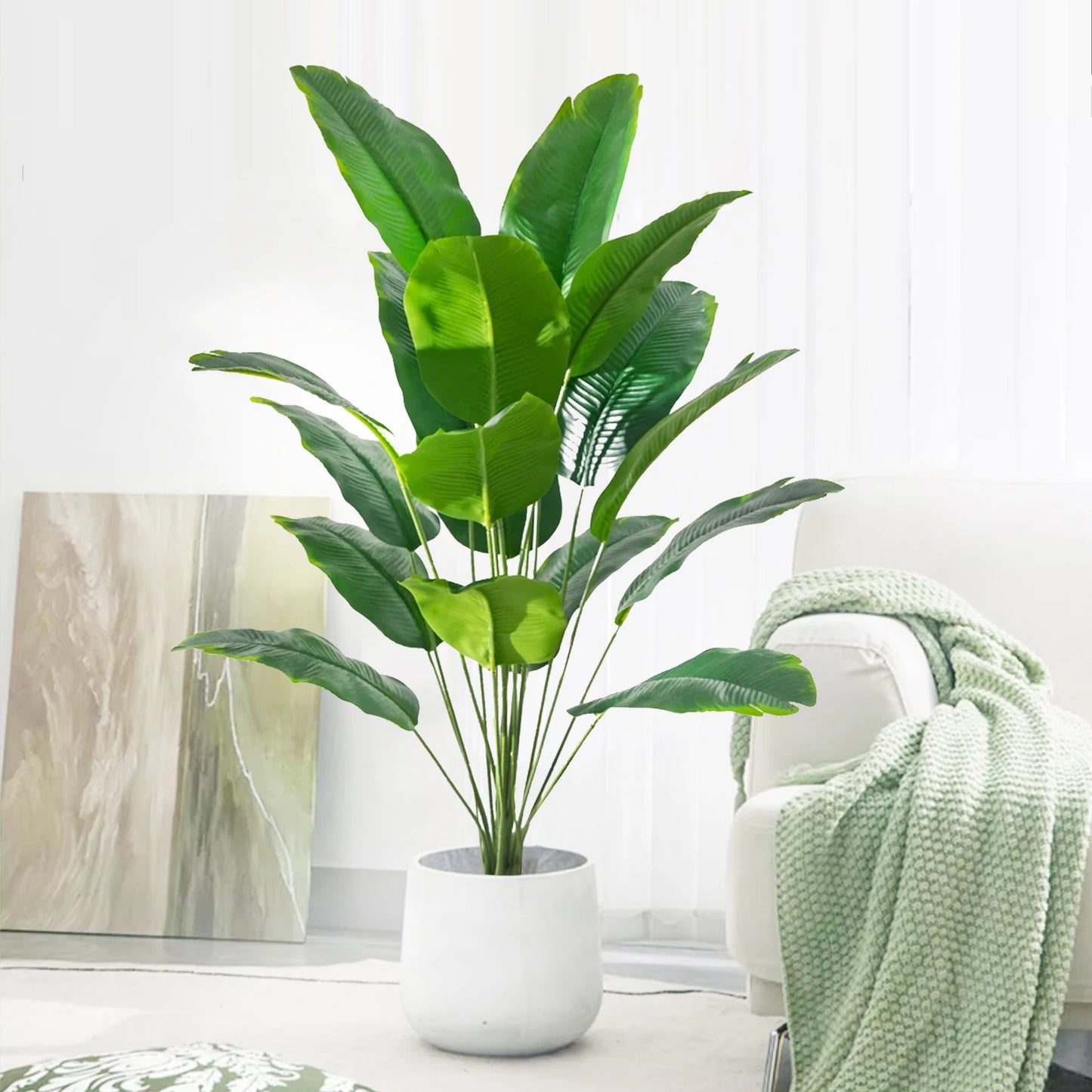 65-120cm （47.2in） Large Tropical Palm Tree Fake Banana Plant Leaves Real Touch Strelitzia Reginae Plastic Plant for Home Garden