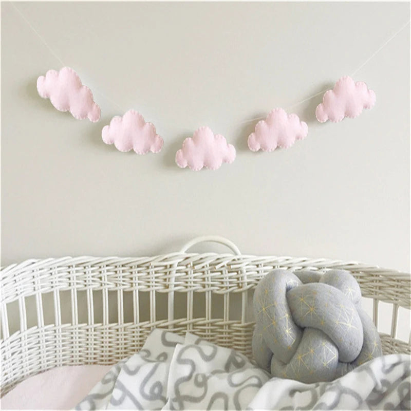 Nordic Felt Cloud Garlands String Wall Hanging Ornaments Baby Bed Kids Room Decoration Nursery Decor Photo Props Party Banner