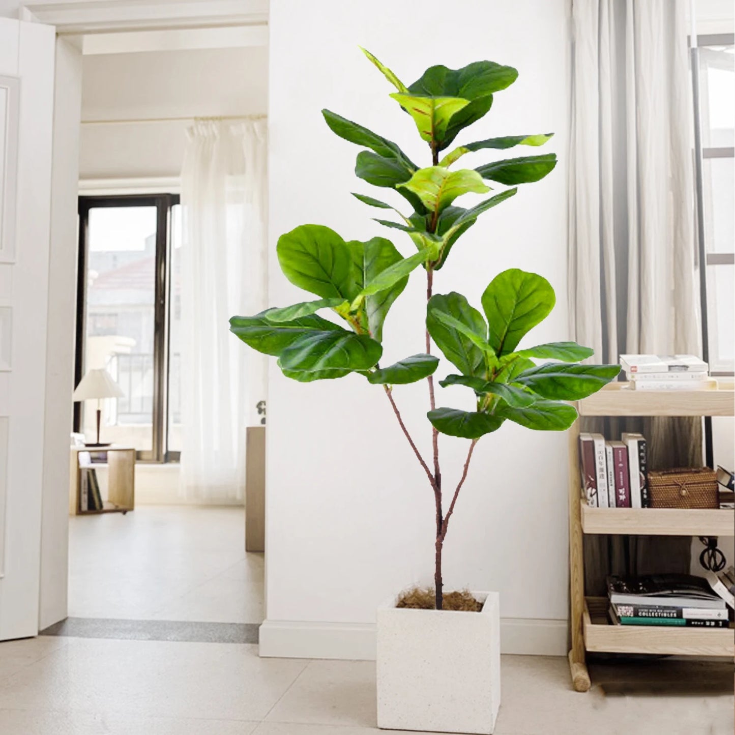 76-135cm  Artificial Fiddle Leaf Ficus Fig Plant for Outdoor Courtyard Garden Balcony Indoor Home and Office Decoration