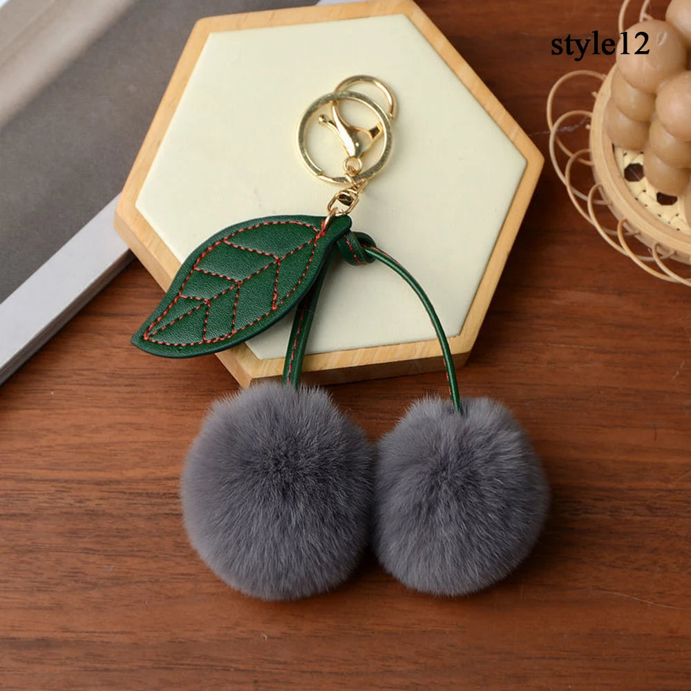 Cute Cherry Plush Toy Keychain New Kawaii Fluffy Cartoon Keychain Kid Gift Women's Bag Charm Pendant Backpack Car Key Accessory