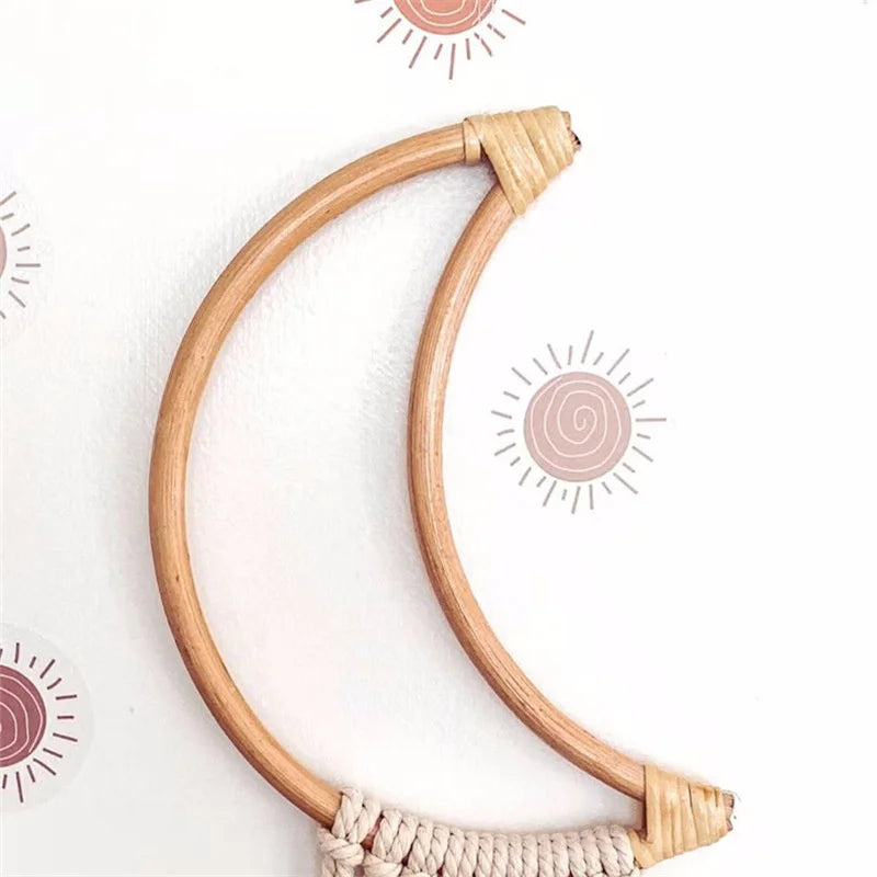 Nordic Rattan Moon Baby Hair Clip Holder Princess Girls Hairpins Hairband Storage Belt Pendant Jewelry Organizer Wall Decoration