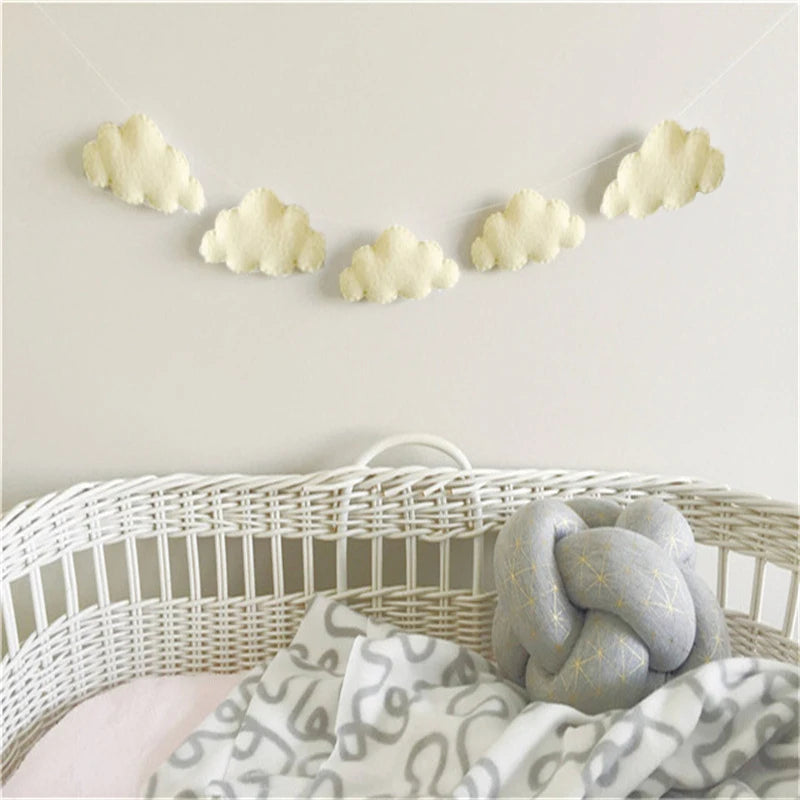 Nordic Felt Cloud Garlands String Wall Hanging Ornaments Baby Bed Kids Room Decoration Nursery Decor Photo Props Party Banner