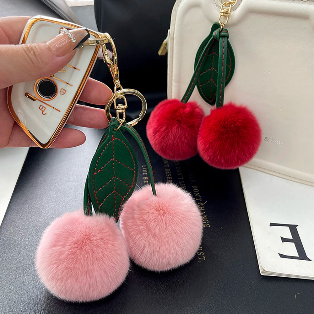 Cute Cherry Plush Toy Keychain New Kawaii Fluffy Cartoon Keychain Kid Gift Women's Bag Charm Pendant Backpack Car Key Accessory