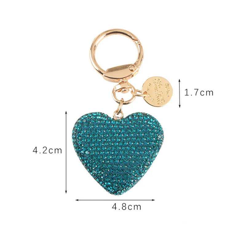 Light Luxury Multi-color Love Heart Keychain Full Rhinestone Alloy Key Rings Women Handbag Pendant Creative Key Chains Gift