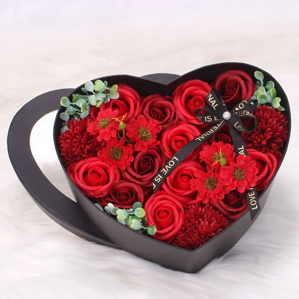 13Pcs Heart Shape Rose Gift Box Artificial Eternal Rose Bouquet Forever Red Rose Valentine Day Gift Christmas Birthday Wedding L