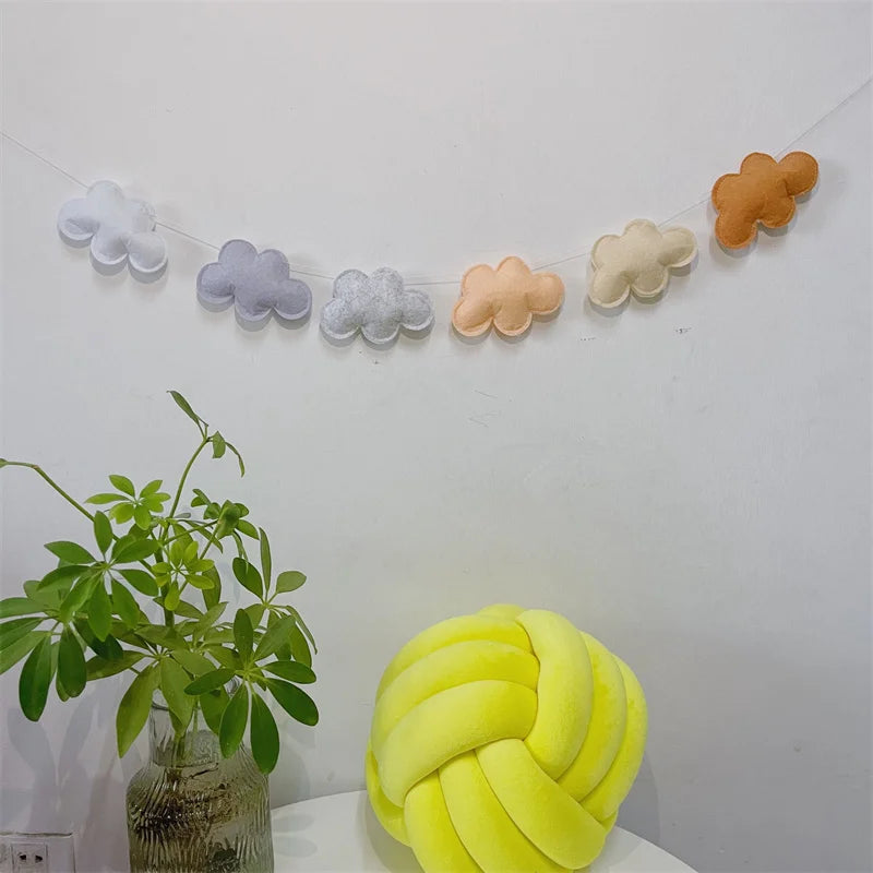 Six Felt Cloud Garlands String Wall Hanging Decor Baby Bed Kids Room Decoration Nursery Ornament Photo Props Party Banner