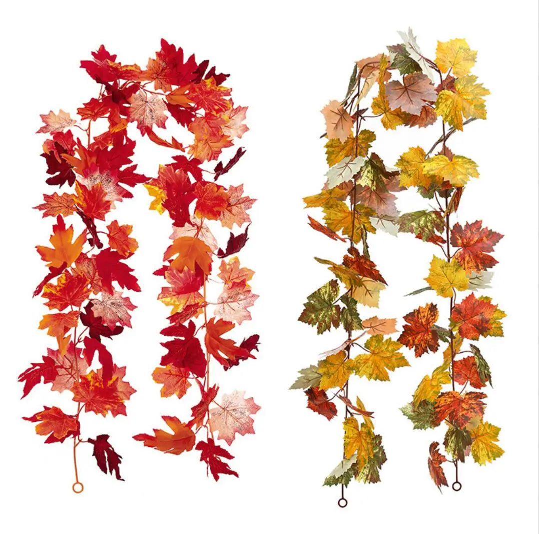 175-200cm Artificial Red Maple Leaf Vine Garland Outdoor Hanging Vine Leaf Arch Garden Thanksgiving Halloween Autumn Decoration