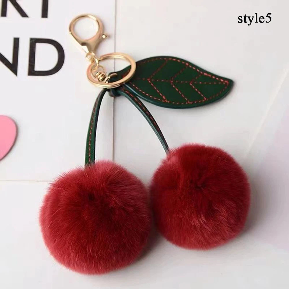 Cute Cherry Plush Toy Keychain New Kawaii Fluffy Cartoon Keychain Kid Gift Women's Bag Charm Pendant Backpack Car Key Accessory