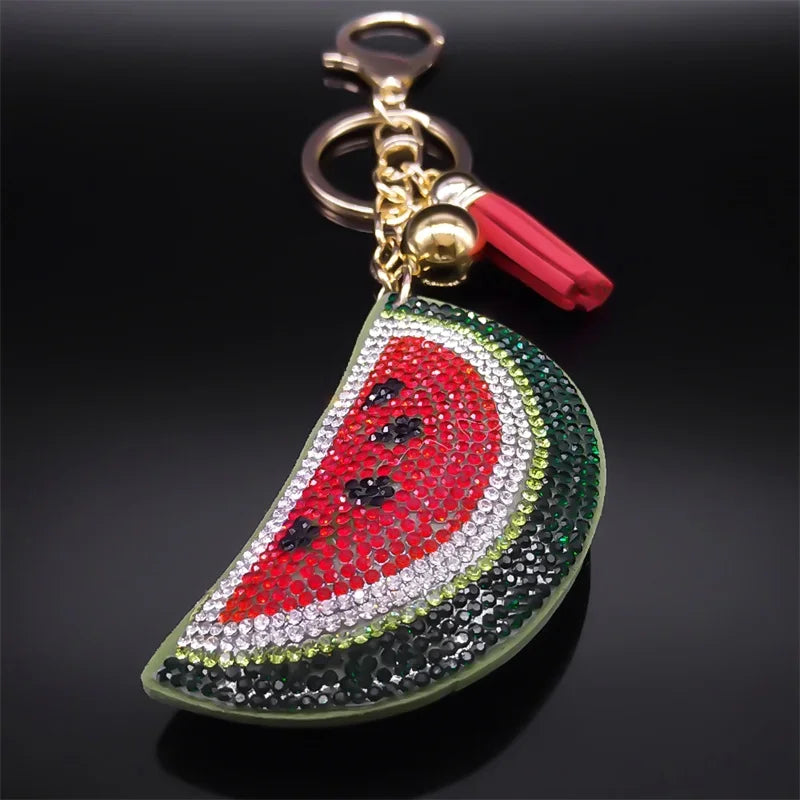 Cute Watermelon Fruits Keyrings for Women Men Gold Color Key Ring School Bag Pendant Accessories Jewelry porte clef ZZZ5110