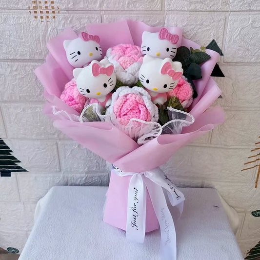 Hello Kitty Cartoon Plush Bouquet  Anime  Rose Soap Flowers  Doll Home Wedding Decoration Christmas Valentine's Day Gift