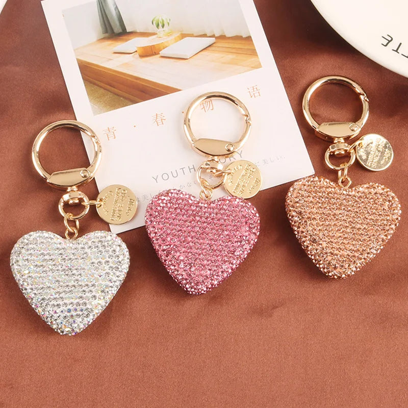 Light Luxury Multi-color Love Heart Keychain Full Rhinestone Alloy Key Rings Women Handbag Pendant Creative Key Chains Gift