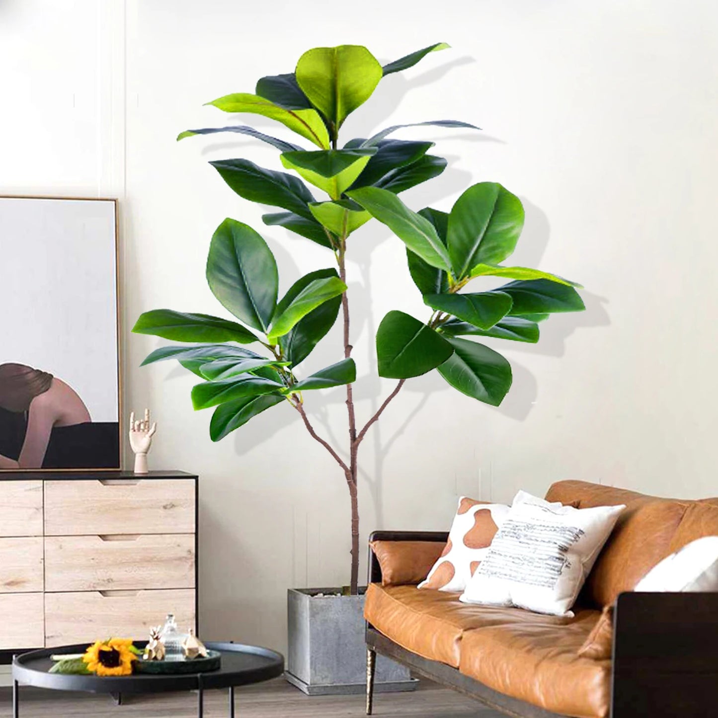 76-135cm  Artificial Fiddle Leaf Ficus Fig Plant for Outdoor Courtyard Garden Balcony Indoor Home and Office Decoration