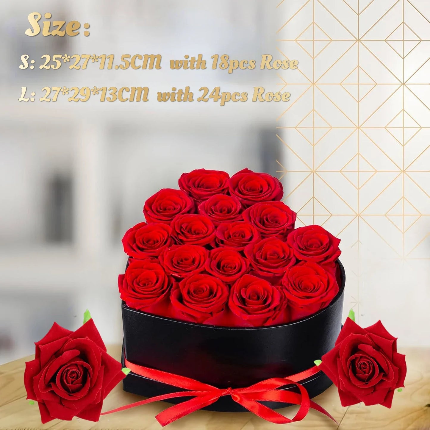 24/18Pcs Heart Shape Rose Gift Box Artificial Eternal Rose Bouquet Forever Red Rose Mother's Day Gift for Mom Birthday Wedding