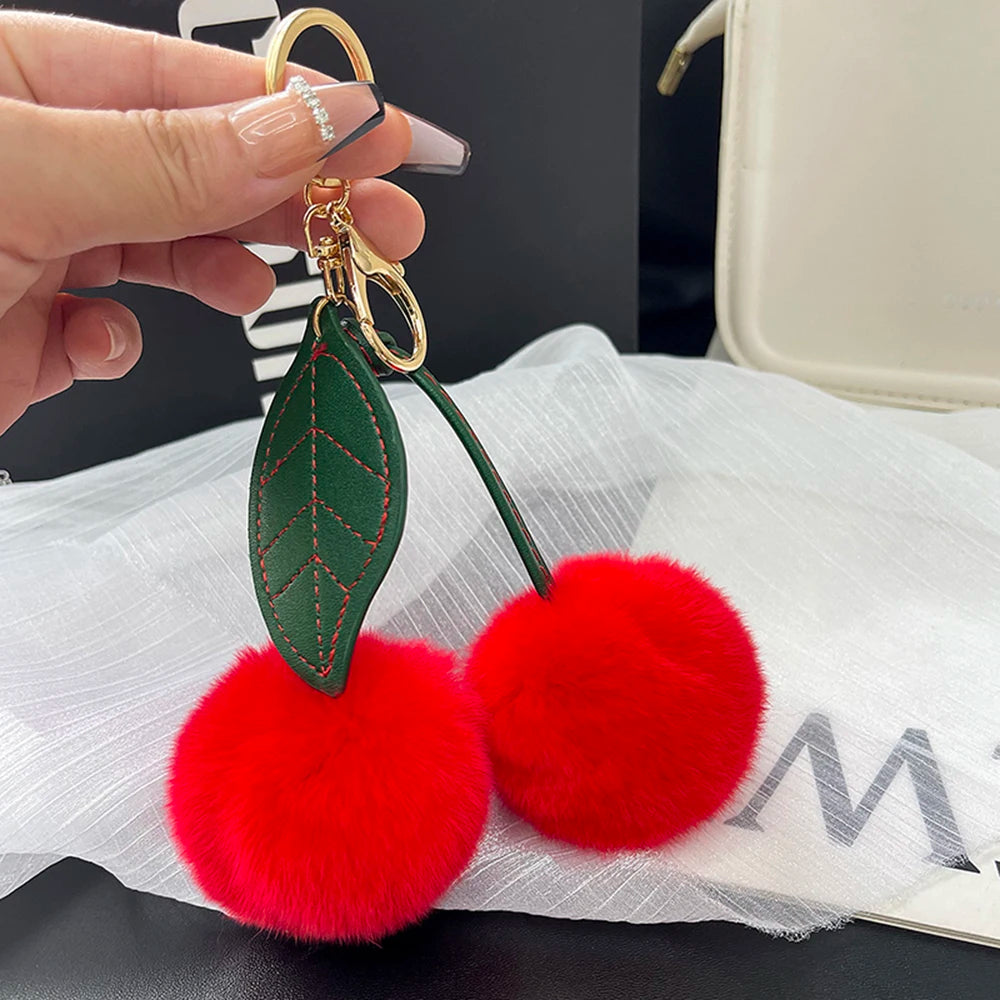 Cute Cherry Plush Toy Keychain New Kawaii Fluffy Cartoon Keychain Kid Gift Women's Bag Charm Pendant Backpack Car Key Accessory