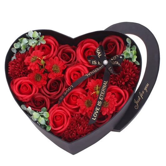 13Pcs Heart Shape Rose Gift Box Artificial Eternal Rose Bouquet Forever Red Rose Valentine Day Gift Christmas Birthday Wedding L