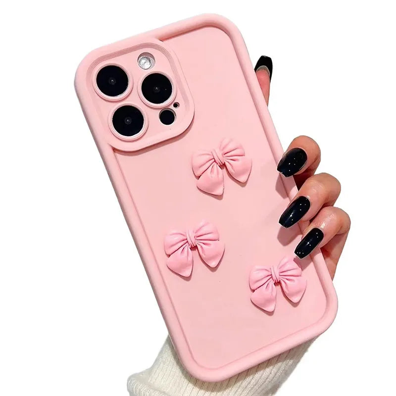 3D Pink Cute Butterfly Silicone Soft Phone Case For iPhone 16 15 14 13 12 11 Pro Max XS XR X 7 8 Plus SE Shockproof Candy Cover