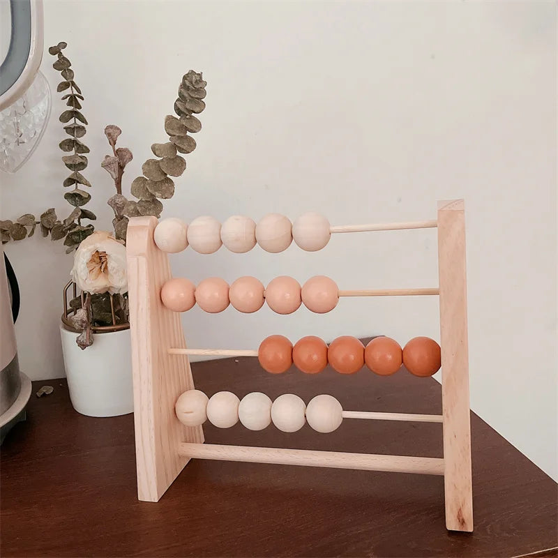 Natural Wooden Abacus With Beads Kids Room Desktop Decor Baby Early Learning Educational Toys Girl Boy Room Craft Ornament Gifts