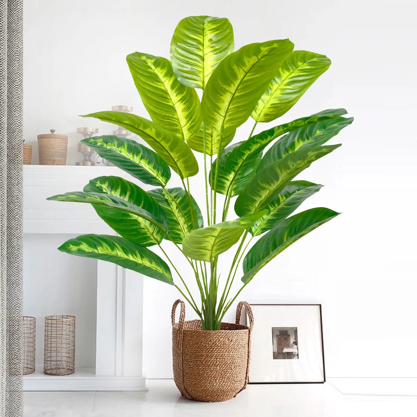 65-120cm （47.2in） Large Tropical Palm Tree Fake Banana Plant Leaves Real Touch Strelitzia Reginae Plastic Plant for Home Garden