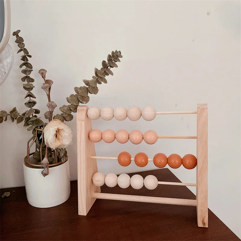 Natural Wooden Abacus With Beads Kids Room Desktop Decor Baby Early Learning Educational Toys Girl Boy Room Craft Ornament Gifts