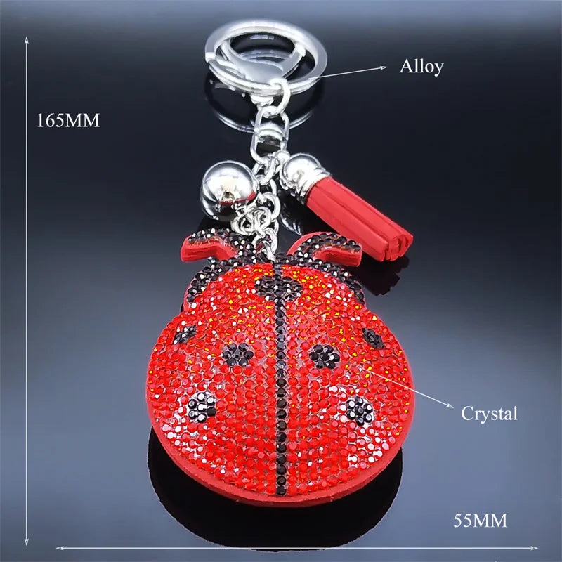 Ladybug Tassel Crystal Keychain Bag Charm for Women/Men Ladybird Key Chain Accessories Jewelry llaveros para mujer lujo K2871S01