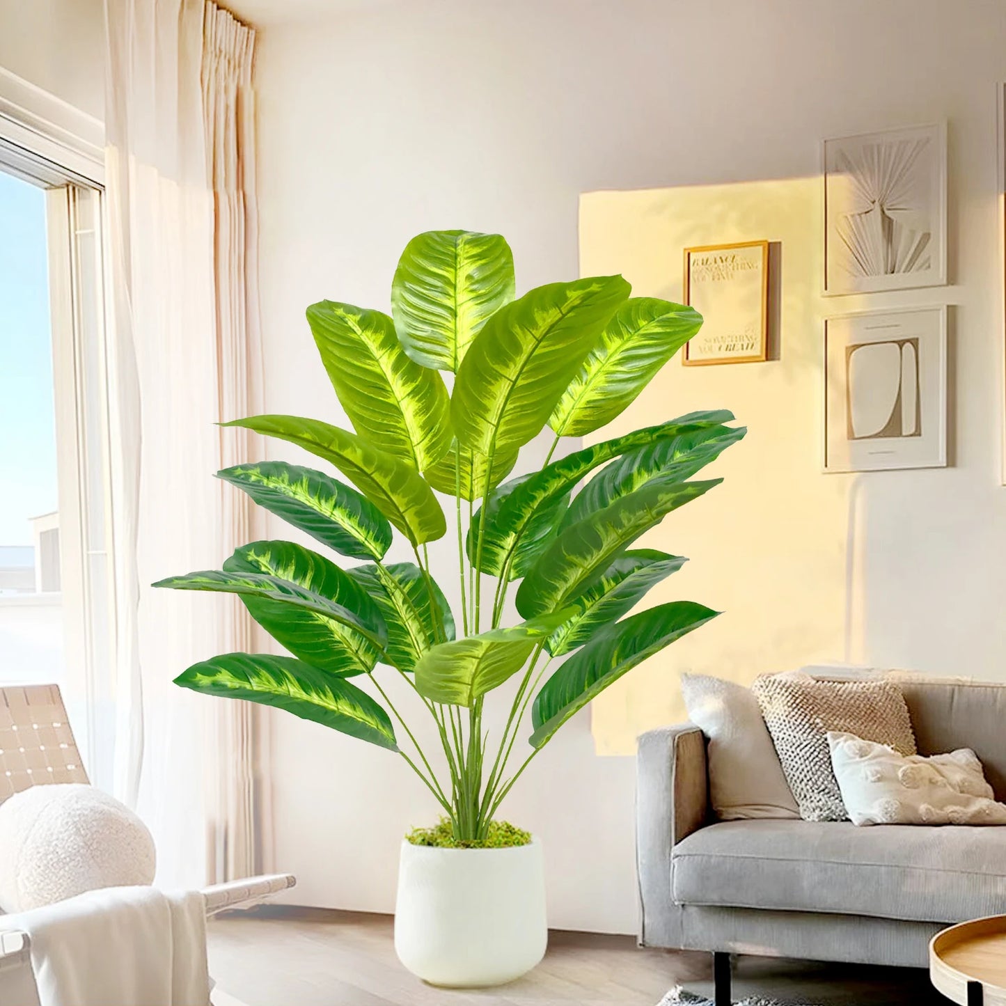 65-120cm （47.2in） Large Tropical Palm Tree Fake Banana Plant Leaves Real Touch Strelitzia Reginae Plastic Plant for Home Garden