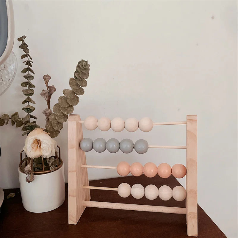 Natural Wooden Abacus With Beads Kids Room Desktop Decor Baby Early Learning Educational Toys Girl Boy Room Craft Ornament Gifts