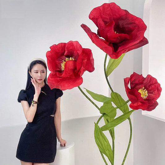 Giant Artificial Poppy Paper Flower, Marriage Decor, Wedding Road Leads, Birthday Party Backdrop Decor, Window Display, 3Pcs