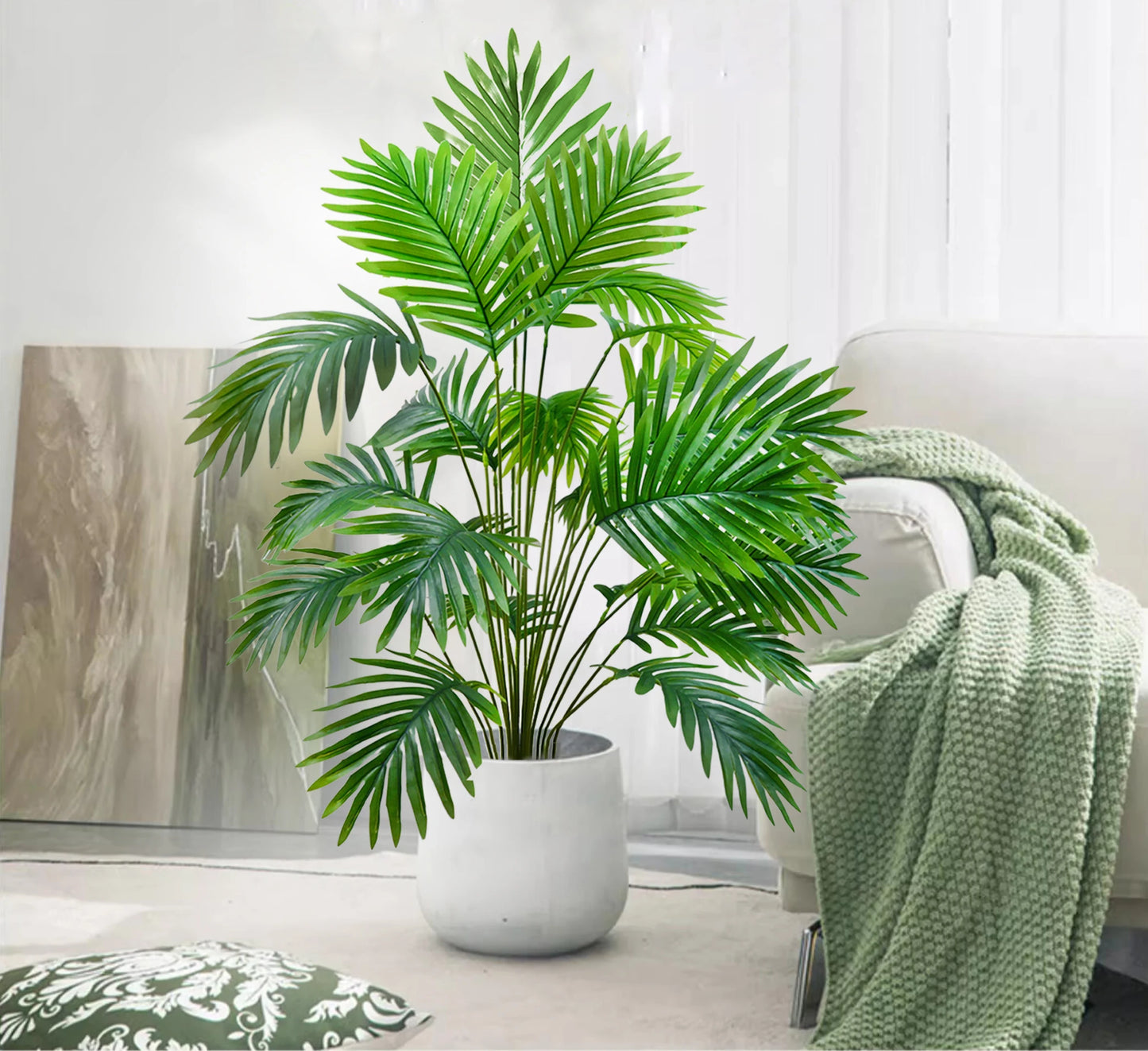 125cm(49.2in ) Artificial Large Fake Palm Tree Areca Palm Artificial Tropical Plant Plastic for Home Garden Decoration