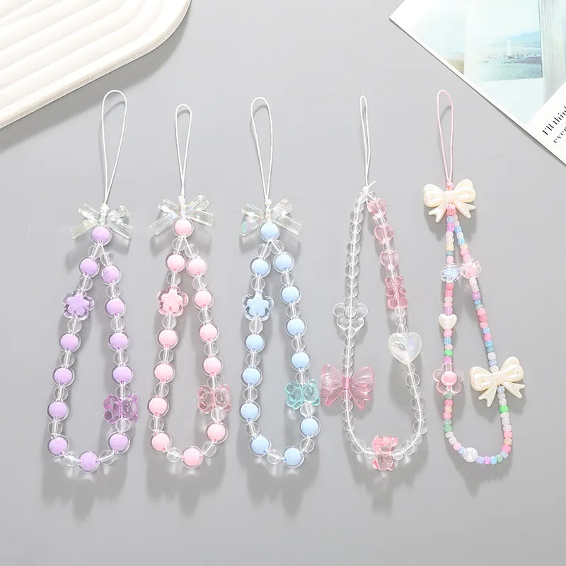 Korea Charm Love Heart Bowknot Phone Strap Charm Chain Knot Cellphone Lanyard Keychain Woman Girl Bag Camera Pendant For Case