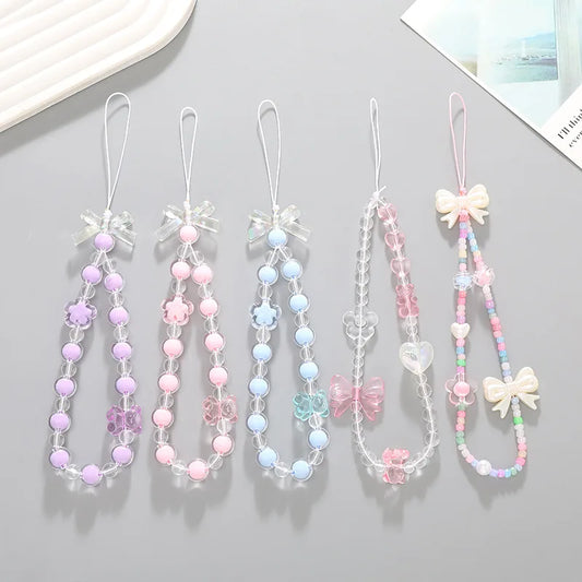 Korea Charm Love Heart Bowknot Phone Strap Charm Chain Knot Cellphone Lanyard Keychain Woman Girl Bag Camera Pendant For Case