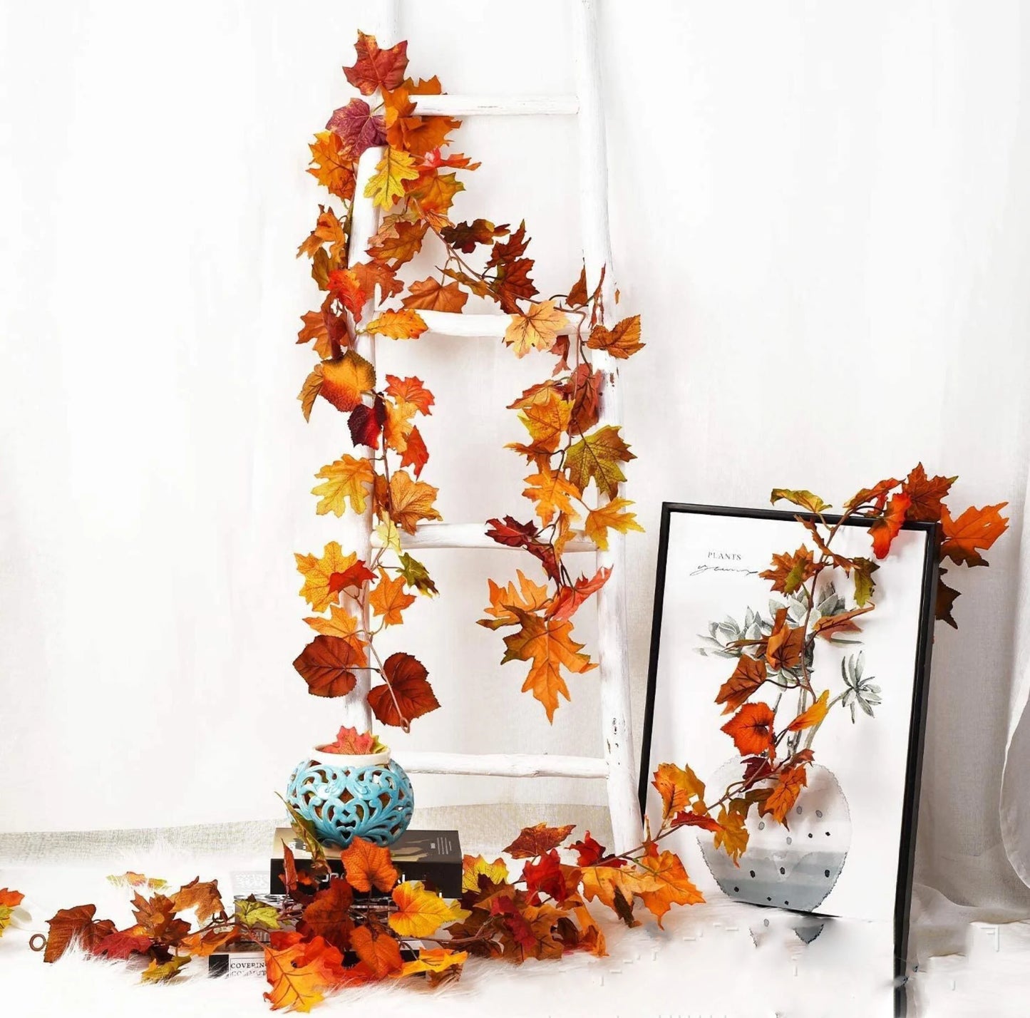 175-200cm Artificial Red Maple Leaf Vine Garland Outdoor Hanging Vine Leaf Arch Garden Thanksgiving Halloween Autumn Decoration