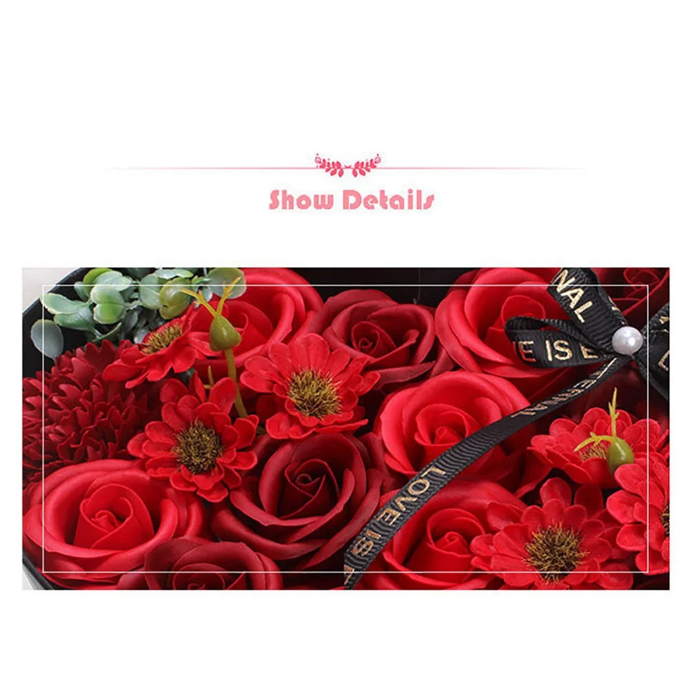 13Pcs Heart Shape Rose Gift Box Artificial Eternal Rose Bouquet Forever Red Rose Valentine Day Gift Christmas Birthday Wedding L