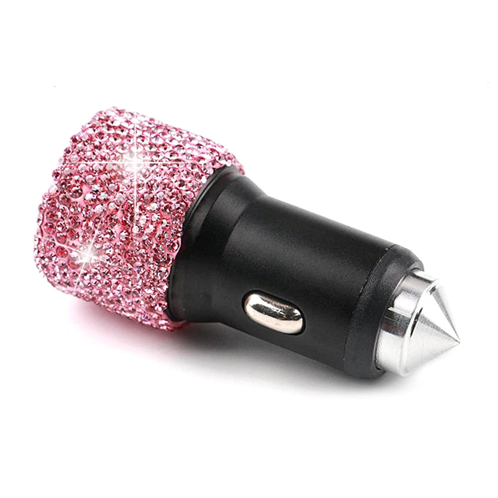 New Bling USB Car Charger 5V 2.1A Dual Port Fast Adapter Pink Car Decor Car Styling Diamond Car Accessories Interior for Woman