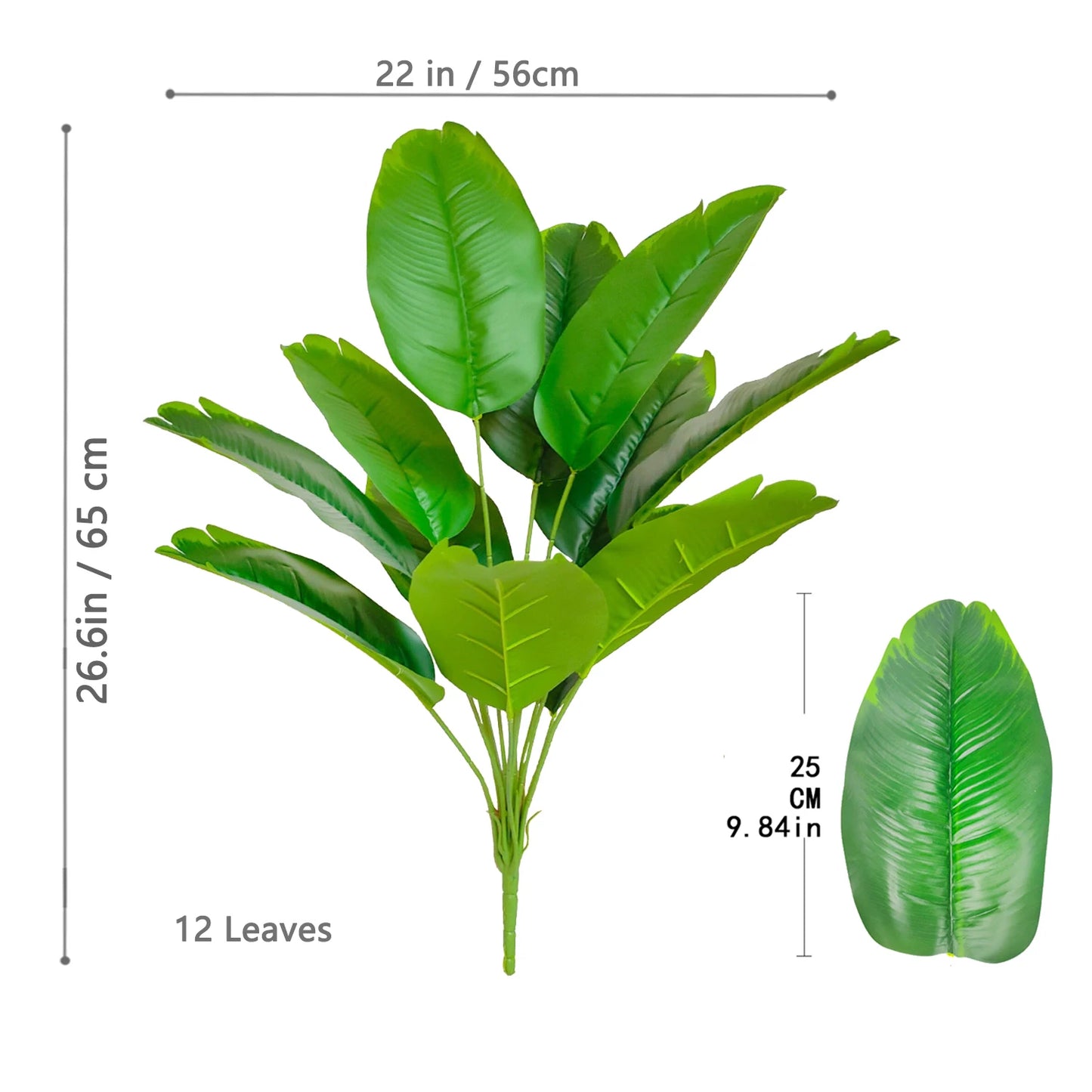 65-120cm （47.2in） Large Tropical Palm Tree Fake Banana Plant Leaves Real Touch Strelitzia Reginae Plastic Plant for Home Garden