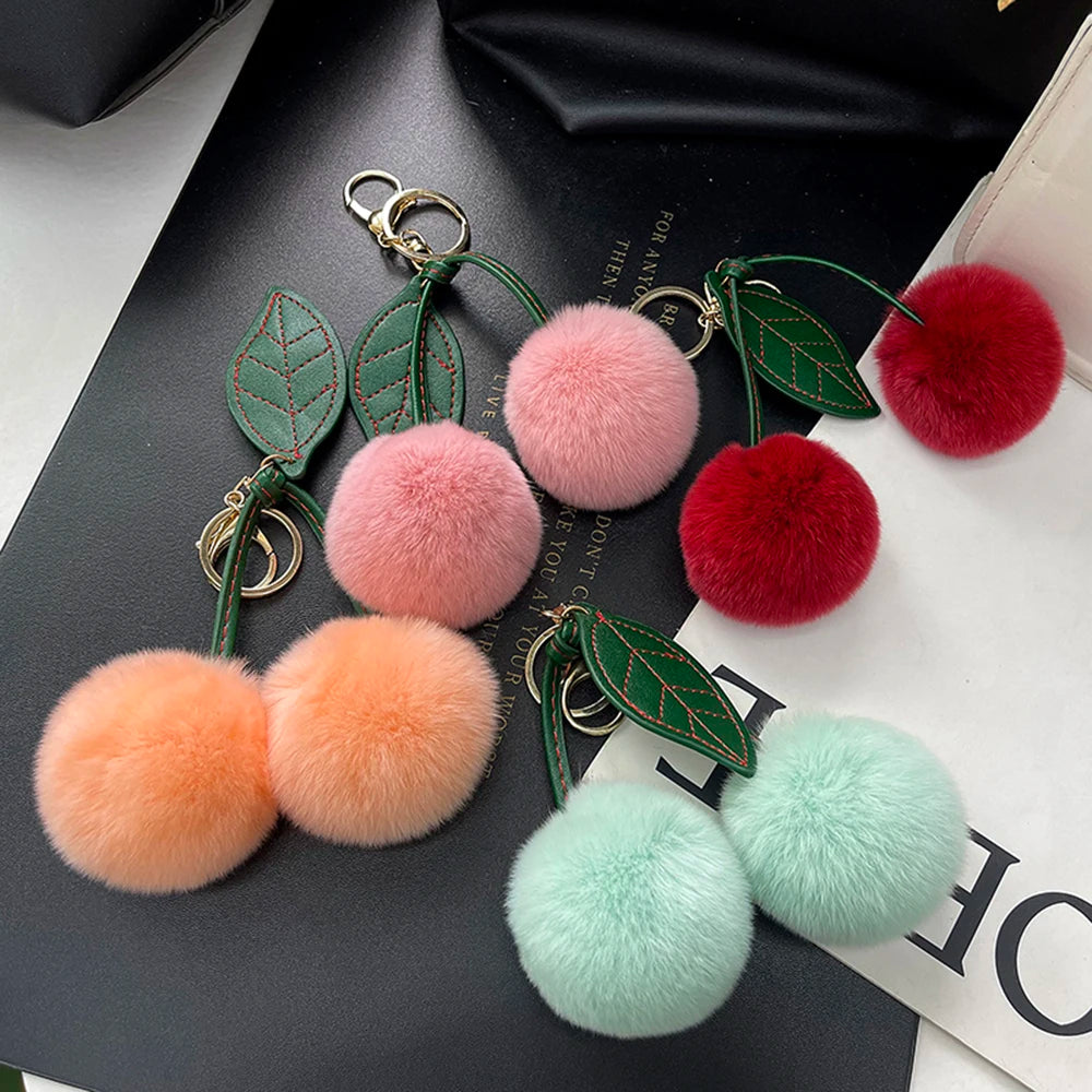 Cute Cherry Plush Toy Keychain New Kawaii Fluffy Cartoon Keychain Kid Gift Women's Bag Charm Pendant Backpack Car Key Accessory