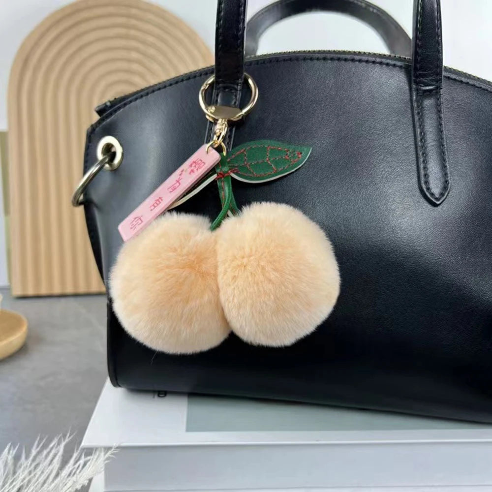 Cute Cherry Plush Toy Keychain New Kawaii Fluffy Cartoon Keychain Kid Gift Women's Bag Charm Pendant Backpack Car Key Accessory