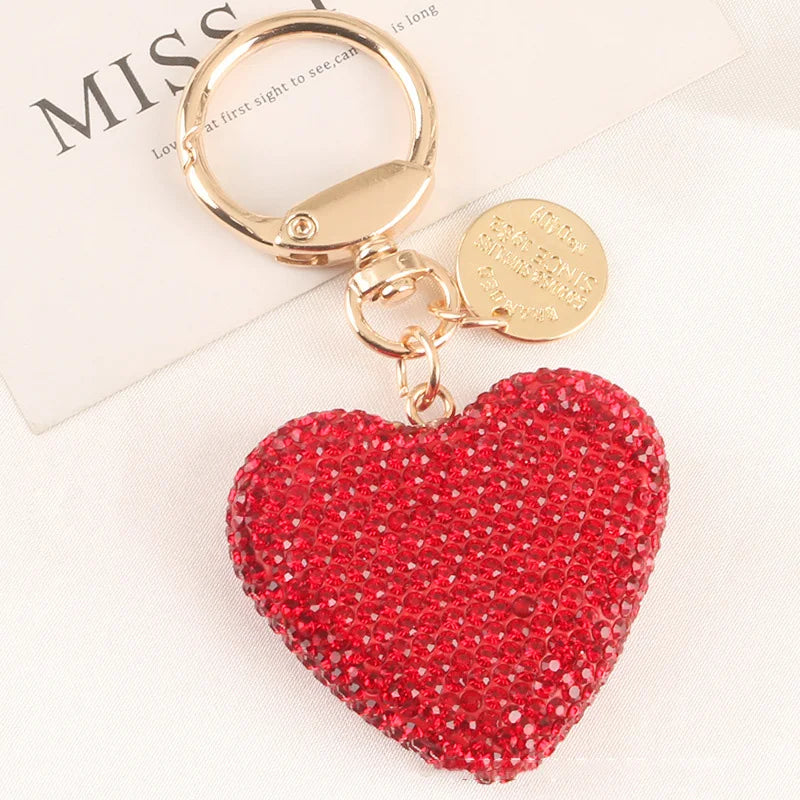 Light Luxury Multi-color Love Heart Keychain Full Rhinestone Alloy Key Rings Women Handbag Pendant Creative Key Chains Gift