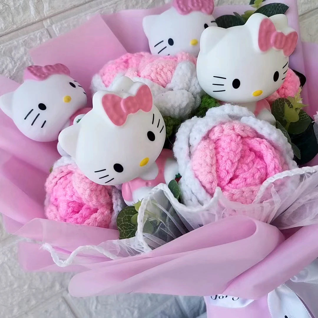 Hello Kitty Cartoon Plush Bouquet  Anime  Rose Soap Flowers  Doll Home Wedding Decoration Christmas Valentine's Day Gift