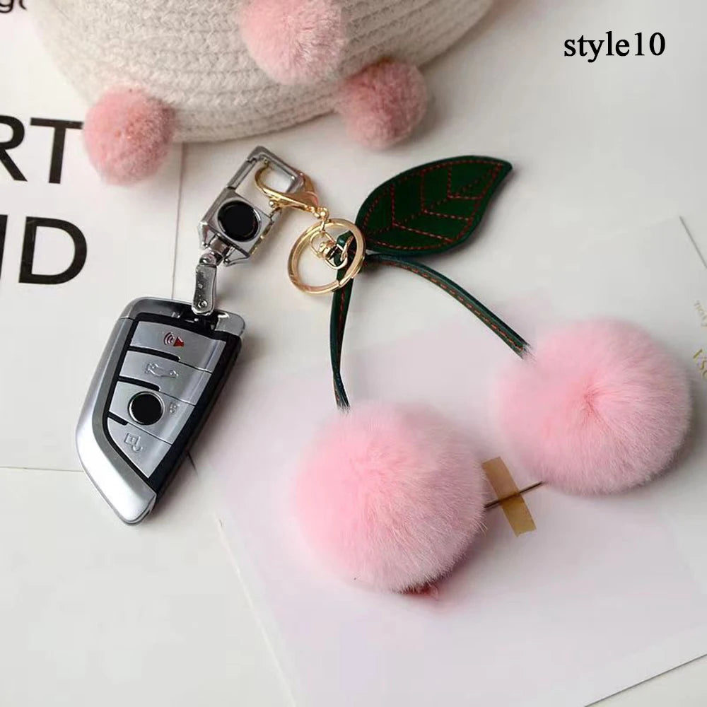 Cute Cherry Plush Toy Keychain New Kawaii Fluffy Cartoon Keychain Kid Gift Women's Bag Charm Pendant Backpack Car Key Accessory