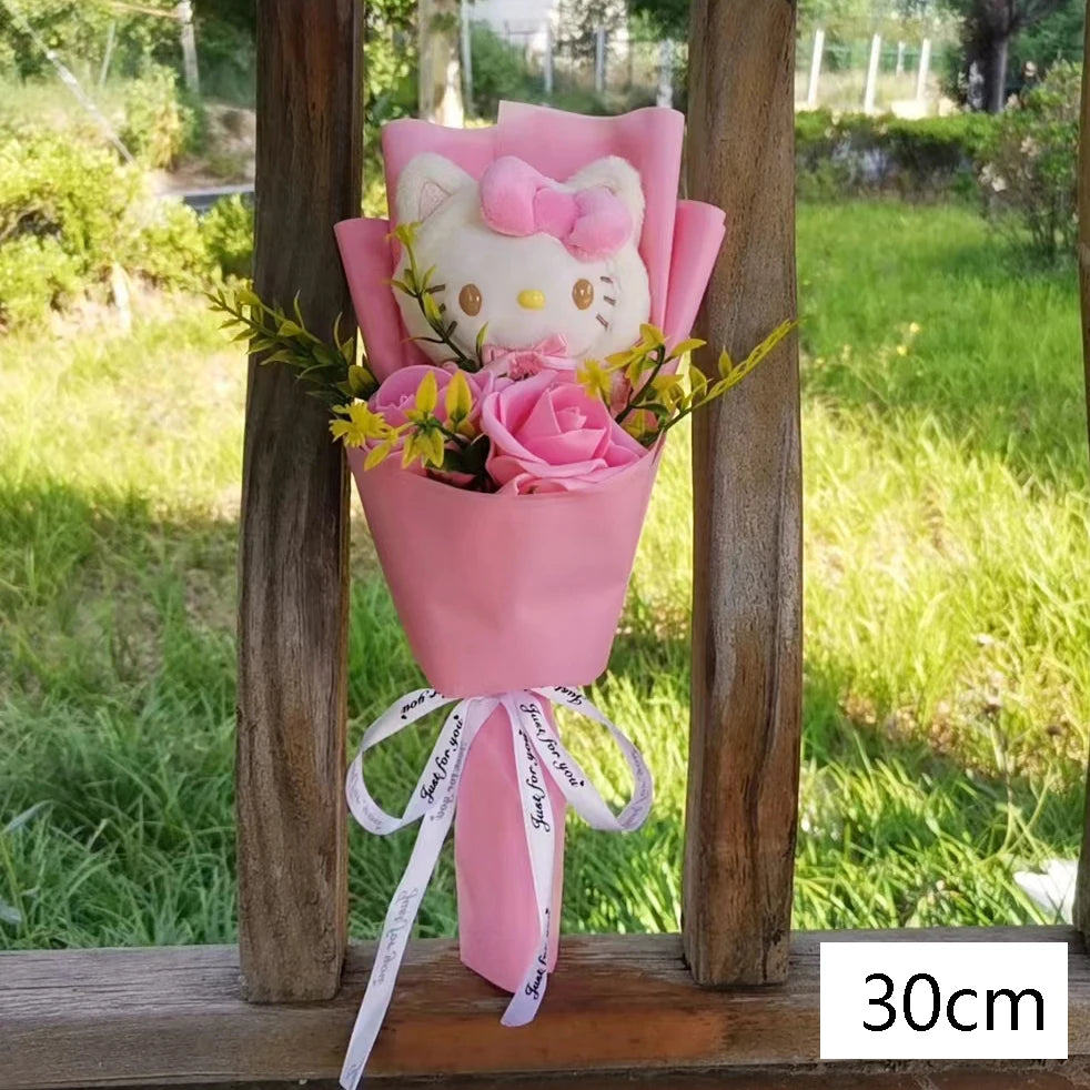 Hello Kitty Cartoon Plush Bouquet  Anime  Rose Soap Flowers  Doll Home Wedding Decoration Christmas Valentine's Day Gift