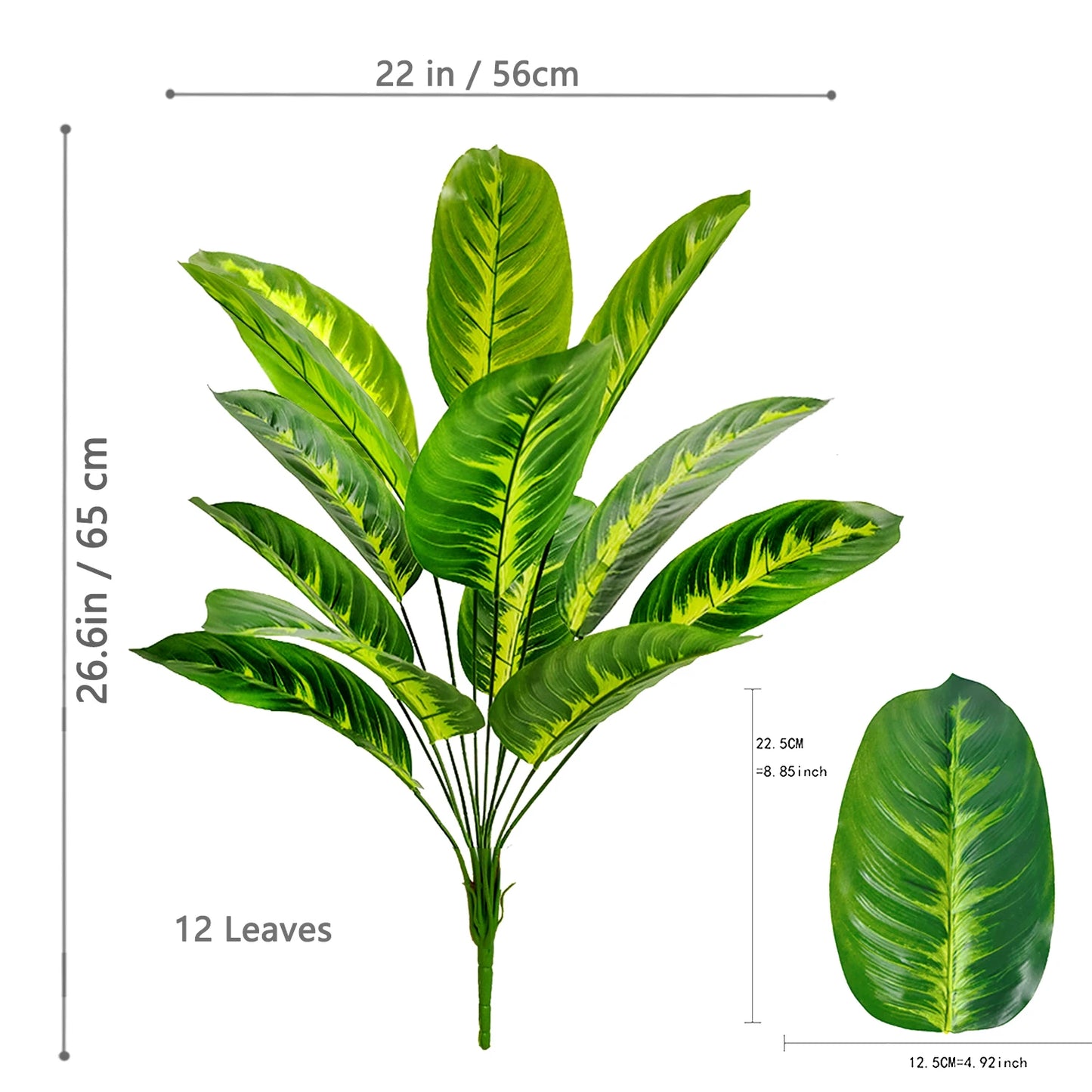 65-120cm （47.2in） Large Tropical Palm Tree Fake Banana Plant Leaves Real Touch Strelitzia Reginae Plastic Plant for Home Garden