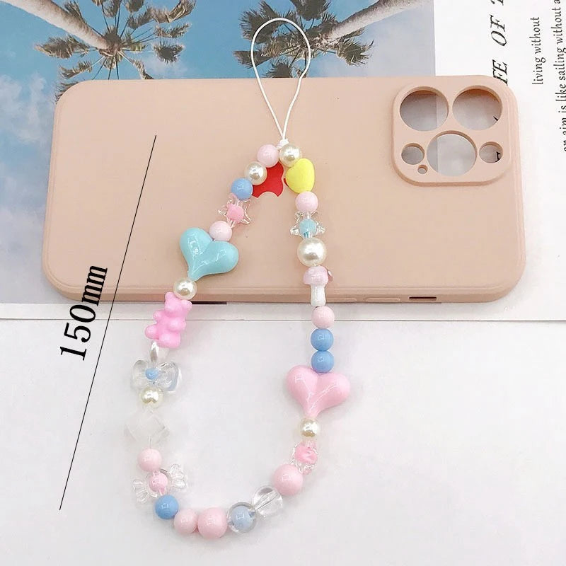 Korea Charm Love Heart Bowknot Phone Strap Charm Chain Knot Cellphone Lanyard Keychain Woman Girl Bag Camera Pendant For Case