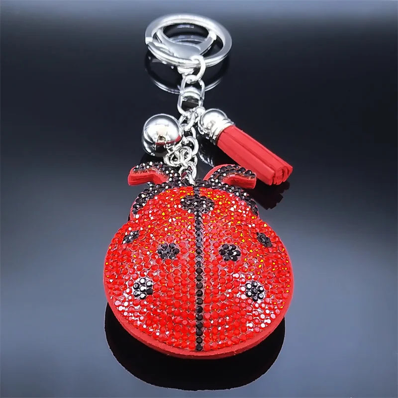 Ladybug Tassel Crystal Keychain Bag Charm for Women/Men Ladybird Key Chain Accessories Jewelry llaveros para mujer lujo K2871S01