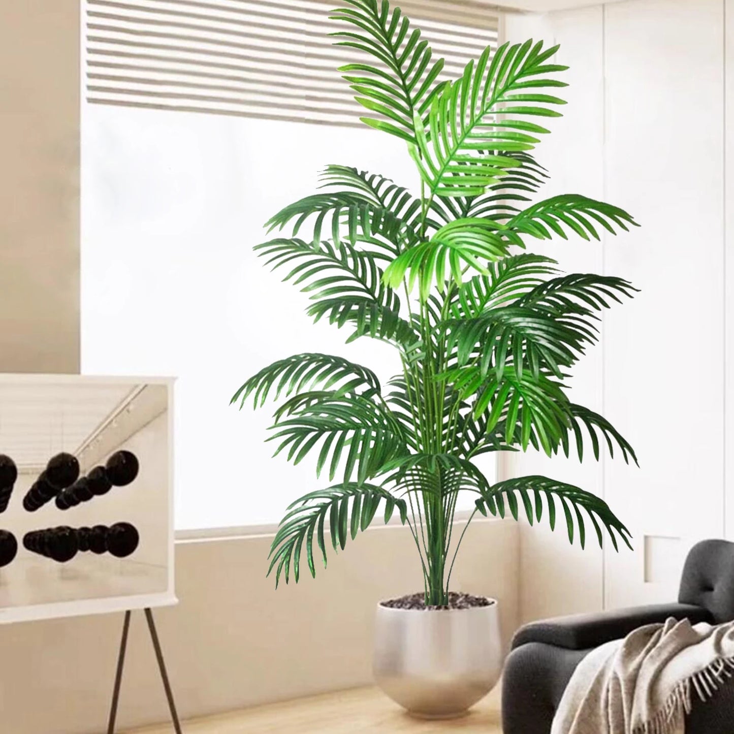 125cm(49.2in ) Artificial Large Fake Palm Tree Areca Palm Artificial Tropical Plant Plastic for Home Garden Decoration