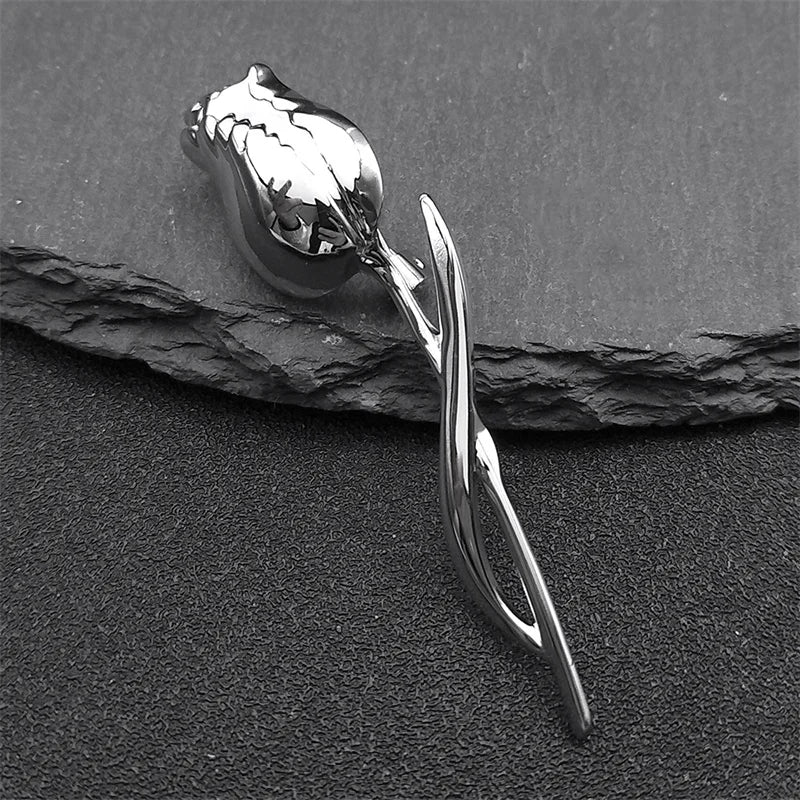 Fashion Rose Flower Brooches for Women Men Gold Color Stainless Steel Party Brooch Lapel Pin Gifts Clothing Coat Jewelry