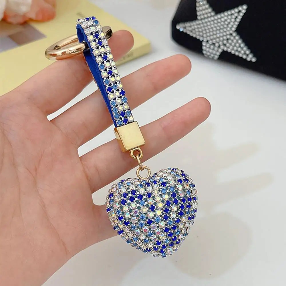 Light Luxury Multi-color Love Heart Keychain Full Rhinestone Alloy Key Rings Women Handbag Pendant Creative Key Chains Gift