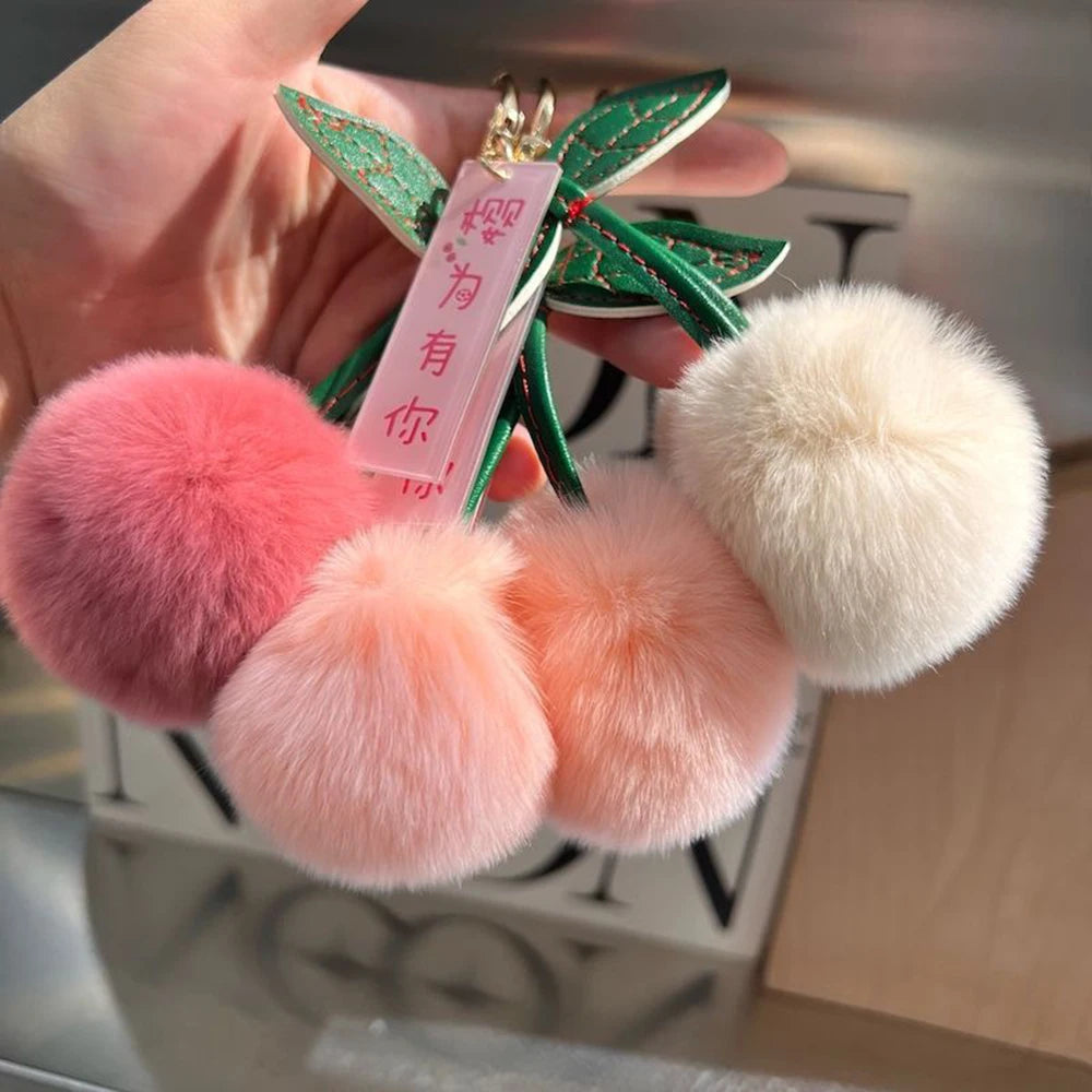 Cute Cherry Plush Toy Keychain New Kawaii Fluffy Cartoon Keychain Kid Gift Women's Bag Charm Pendant Backpack Car Key Accessory