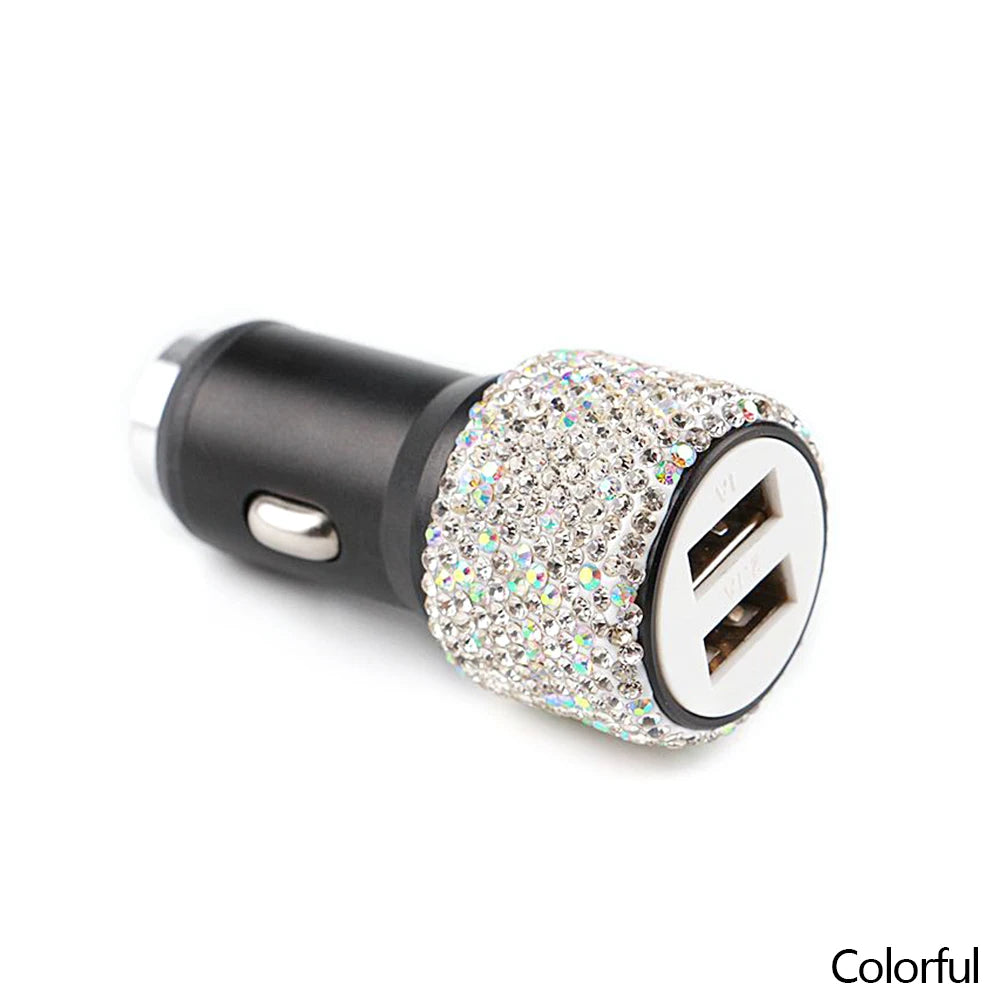 New Bling USB Car Charger 5V 2.1A Dual Port Fast Adapter Pink Car Decor Car Styling Diamond Car Accessories Interior for Woman